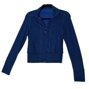 Lululemon Da Bomber Sweater Womens Size 4‎ Blue Full Zip Athleisure Pockets